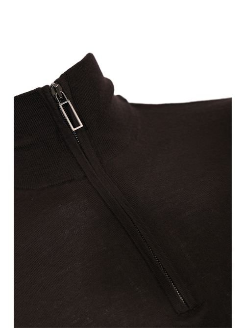 Maglia lupetto in lana merino con zip Marrone Paolo Pecora | A006 F0012358